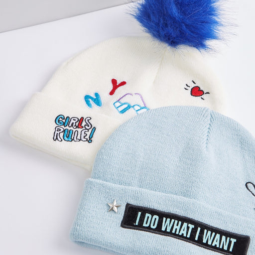 Kids Winter Embroidered Beanie Hat - Set of 2 exxab.com