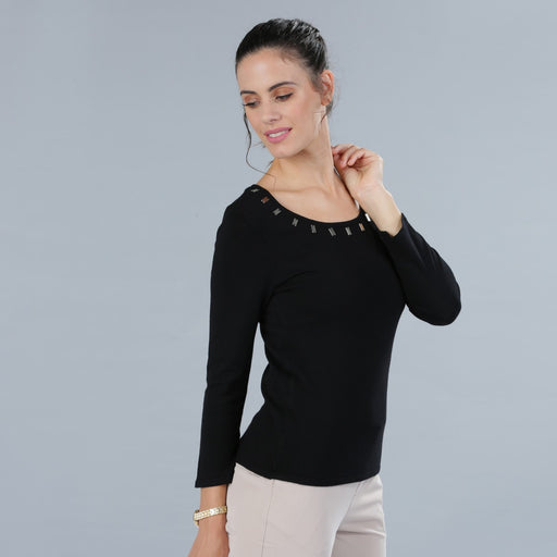 Women's Black Embellished Top Size 34 exxab.com