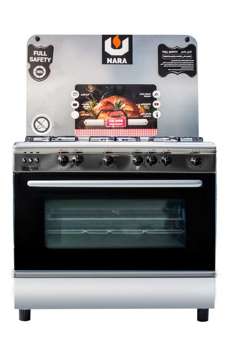 Nara Oven 5 Burners 80 CM Steel With Wide Enameled Iron Grids