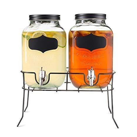 Double glass drink jar water dispenser with stand & faucets - exxab.com