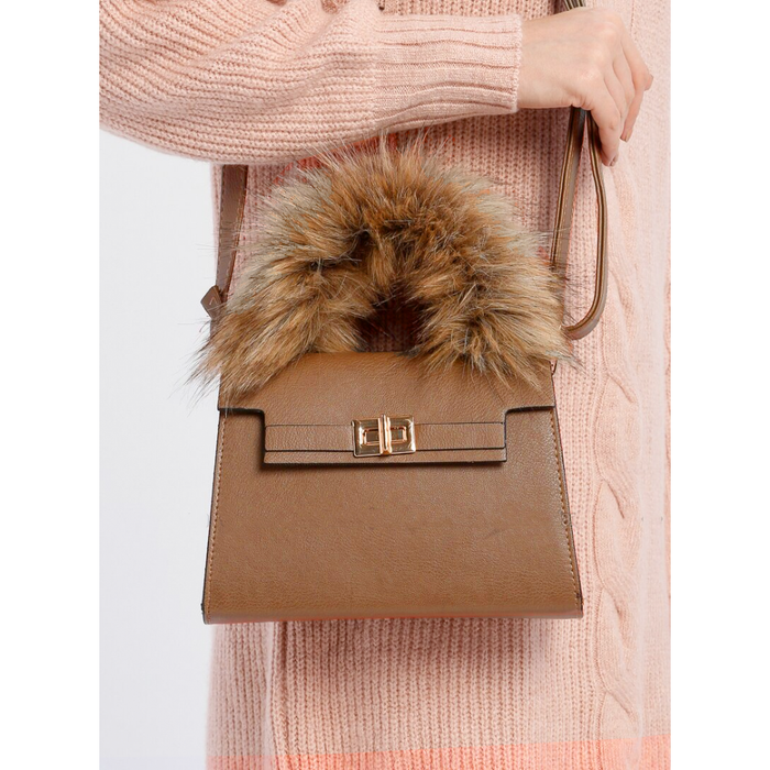 Women's leather bag with fur handle