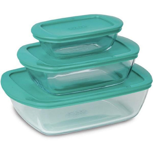 Pyrex 912S913 Set of 3 Cook & Store Glass Storage Set - Assorted colors (0.4 - 1.1 - 2.5 L) - exxab.com