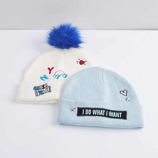 Kids Winter Embroidered Beanie Hat - Set of 2 exxab.com