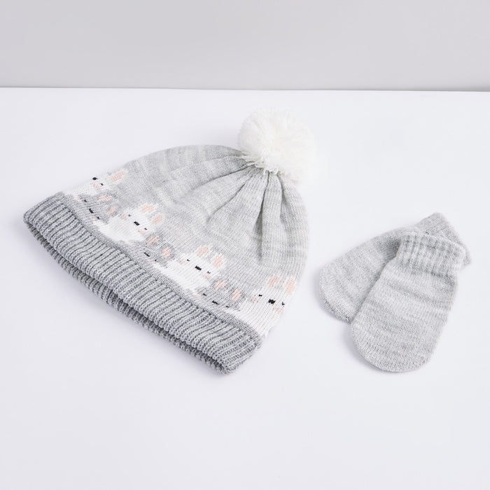 Baby's Winter Textured Beanie Hat with Mittens 1-2 Y exxab.com