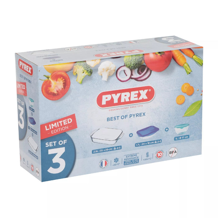 Pyrex 3 Pcs Set Best of Pyrex (Optimum Rect. Dish 35cm, cook & Go 1.7L, Mixing Bowl 1.0L) - exxab.com