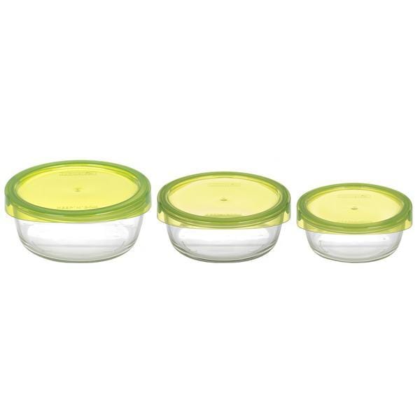 Luminarc N0018 Set of 3 Round cook & store glass with green lid - exxab.com