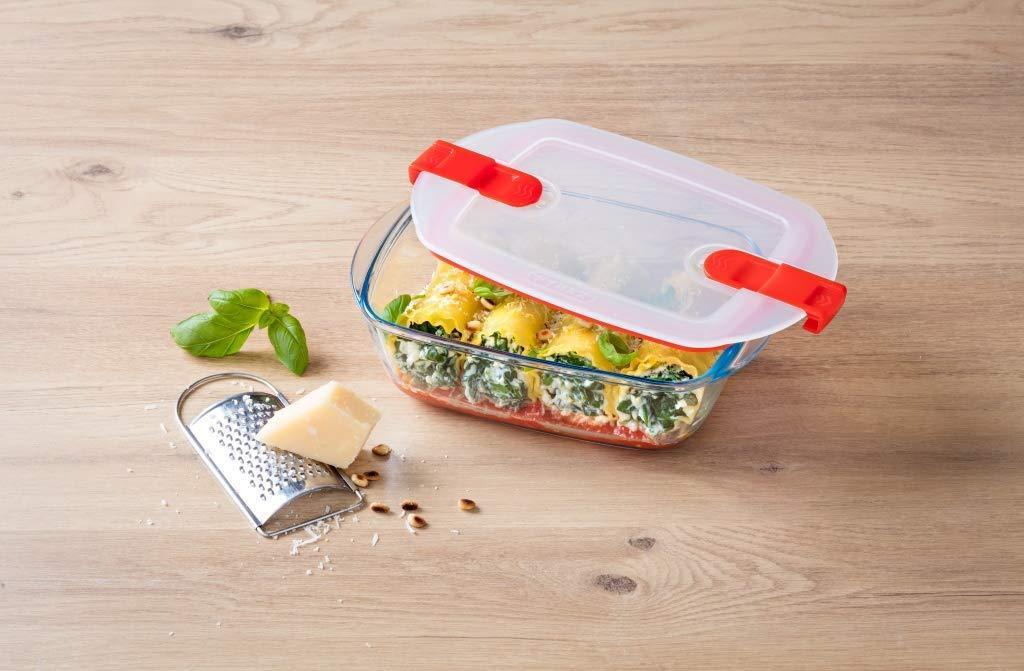 Pyrex glassware, cook & heat square glass container with steam valve lid - exxab.com