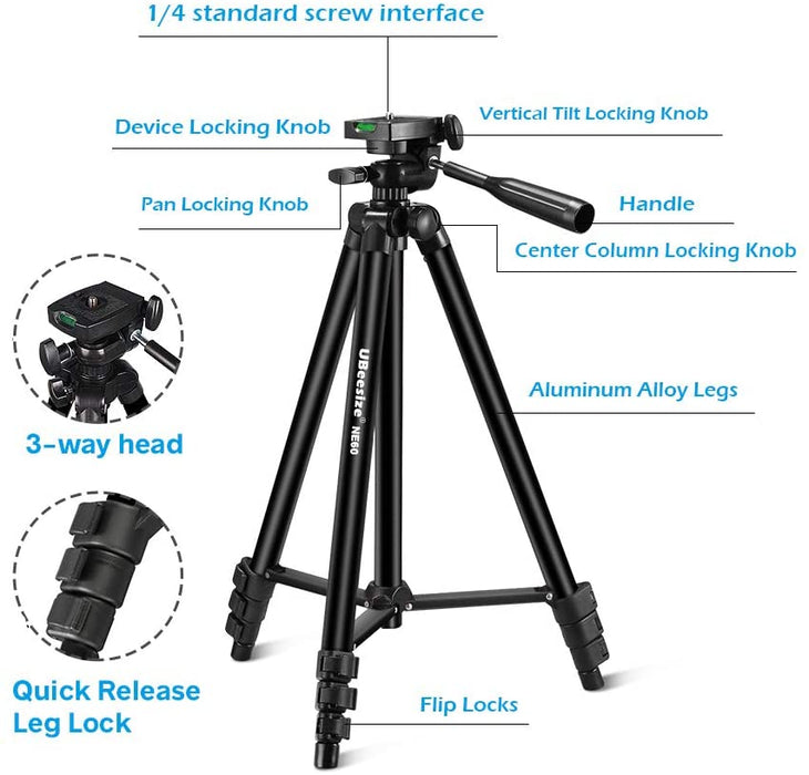 Phone Tripod with Carry Bag & Cell Phone Mount Holder for Live Streaming 60”