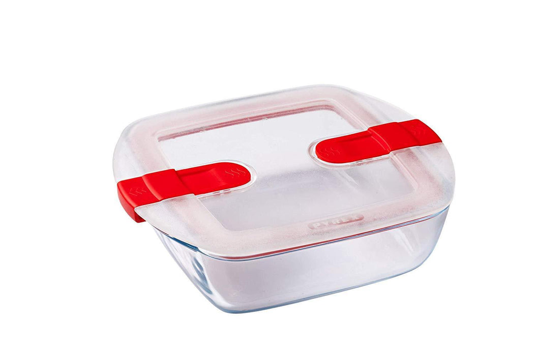 Pyrex glassware, cook & heat square glass container with steam valve lid - exxab.com