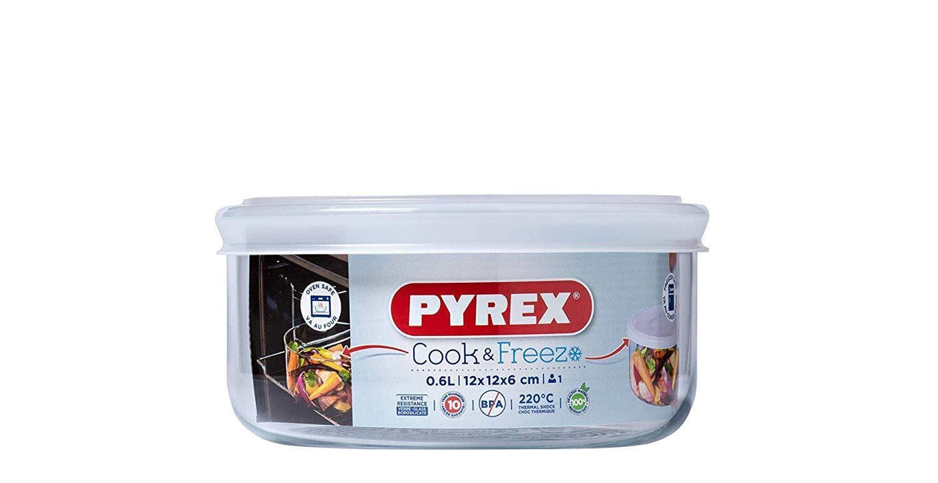 Pyrex round cook & freeze clear glass container with white lid - exxab.com