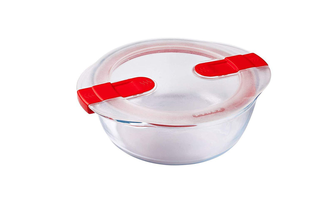 Pyrex glassware, cook & heat round glass container with steam valve lid - exxab.com
