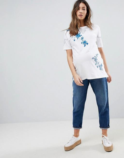 Pregnant women's shirt with floral embroidery - exxab.com