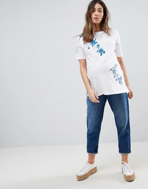 Pregnant women's shirt with floral embroidery - exxab.com