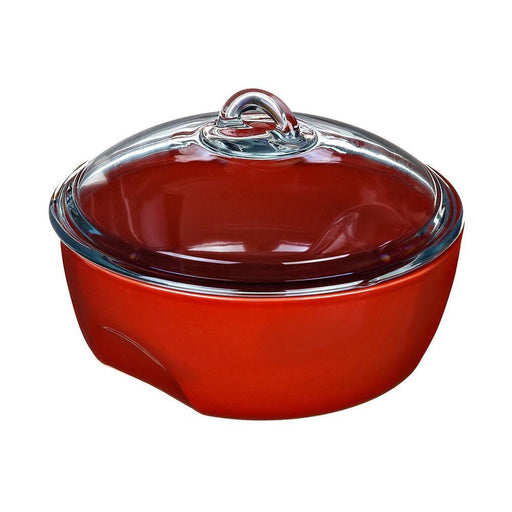 Pyrex CU24AC5 Curves Red ceramic Round Casserole with glass lid - exxab.com