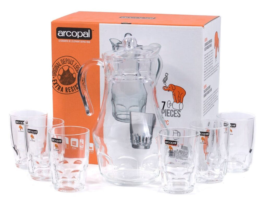 Luminarc L4987 Roc Glass Water Set, 7 Pieces(Water jug & 6 cups)