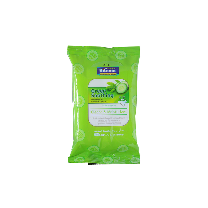 HiGeen Green Soothing Wipes 15 Pieces exxab.com