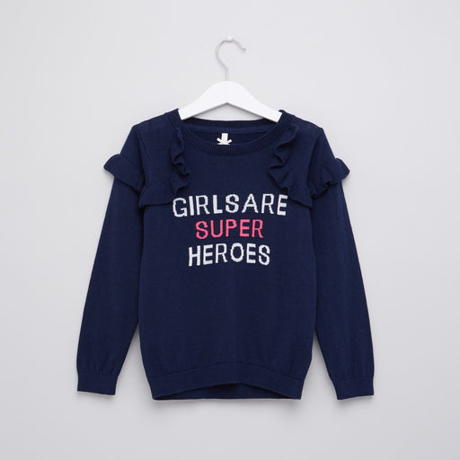 Kids Embroidered Ruffle Detail Long Sleeves Sweater exxab.com