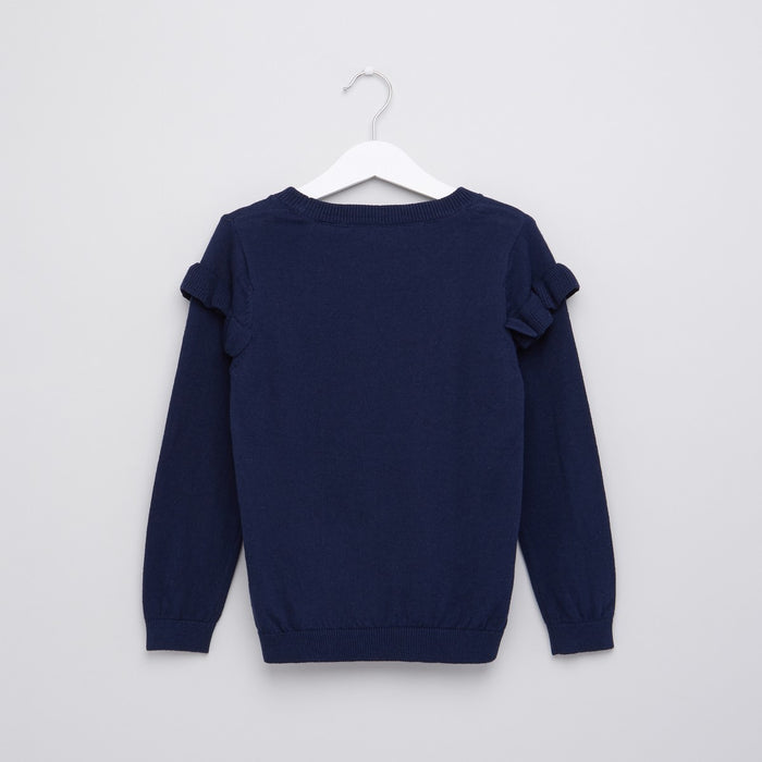 Kids Embroidered Ruffle Detail Long Sleeves Sweater exxab.com