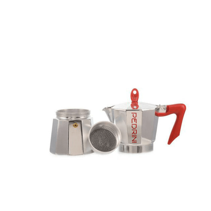 Pedrini 9081-0 Coffee Maker  POLISHED ALUMI. Pakalite Red Handle - Safety Valve - exxab.com