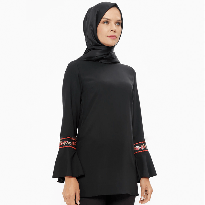 Women's tunic long sleeve & crew neck top with embroidery designs - exxab.com