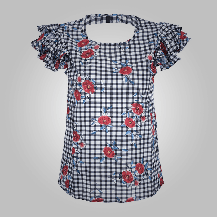 Flowered blouse for women butterfly sleeve - exxab.com