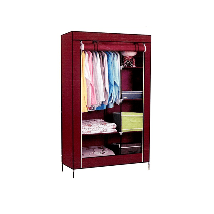 Fabric foldable wardrobe multipurpose clothes closet with 2 door and roll curtain, - exxab.com