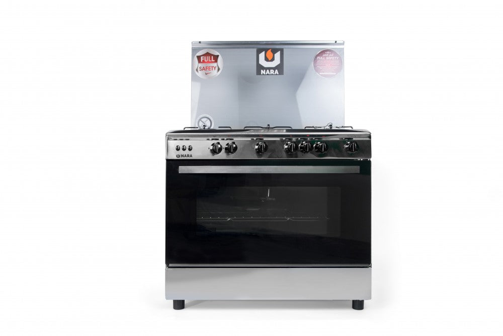 Nara Oven 5 Burners 90 CM Steel With Full Safety System