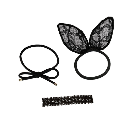 Women's Black Hair Ties Set Of 3 Pieces exxab.com