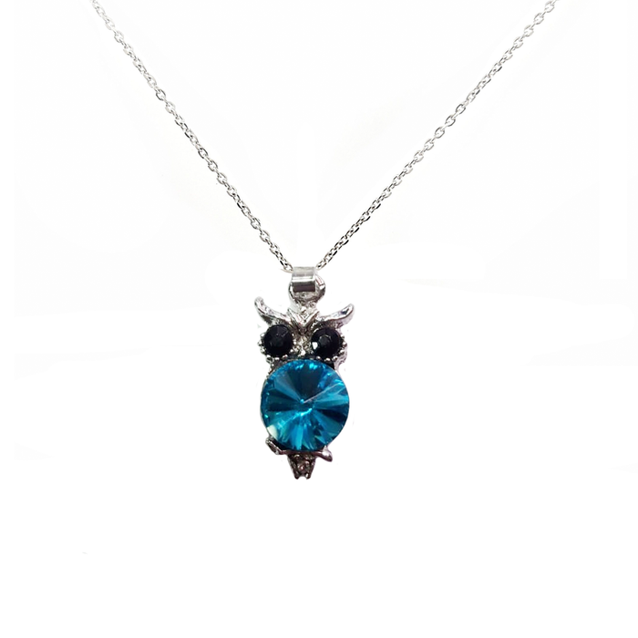 Women's Blue Diamond Owl Necklace exxab.com