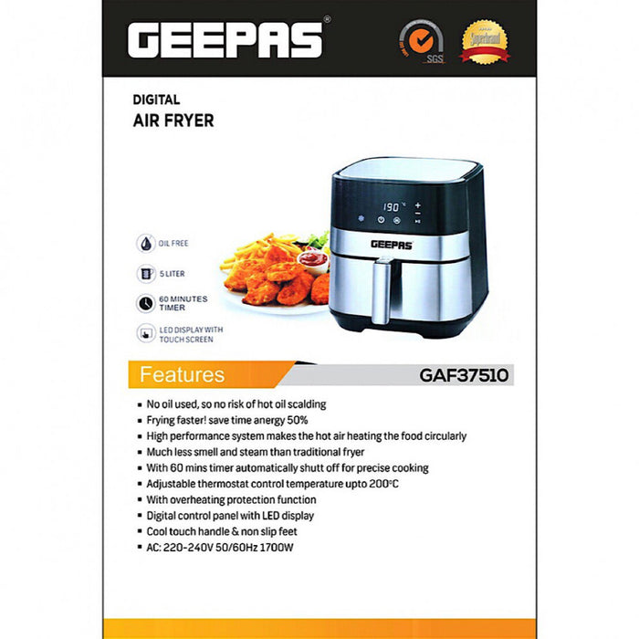 Geepas GAF37510 Digital Air Fryer Power Oven Cooker 5L exxab.com